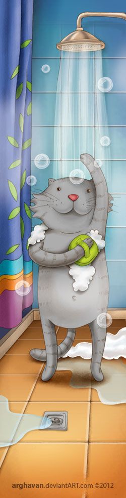 Chat à la douche gif
